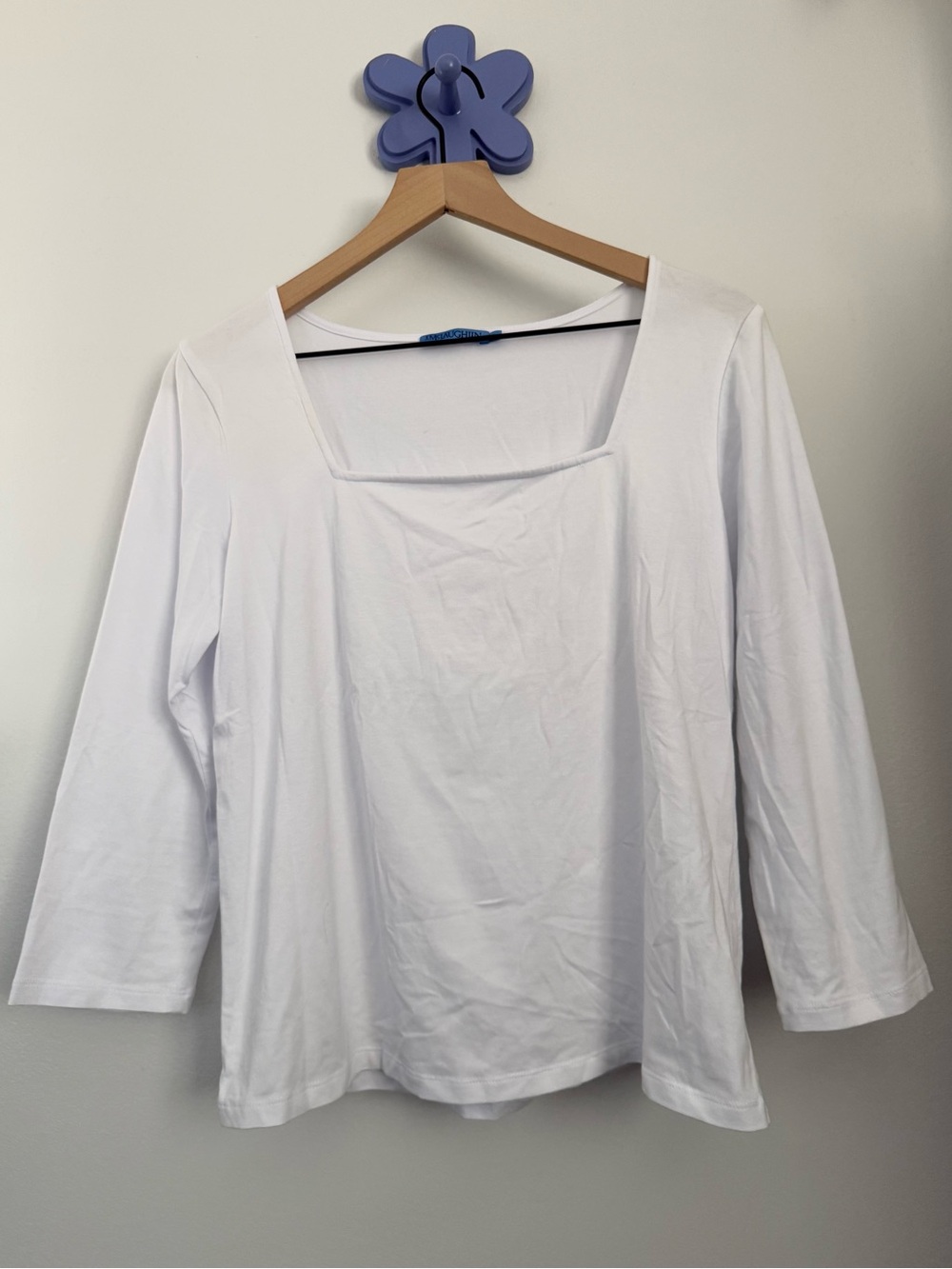 J.Mclaughlin Large White Square Neck Long Sleeve Tee Office Career Work